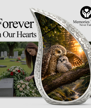Owl Sunset Urn for Human Ashes | Beautiful Owl Adult Cremation Urn | Wildlife Sunset Memorial Urn