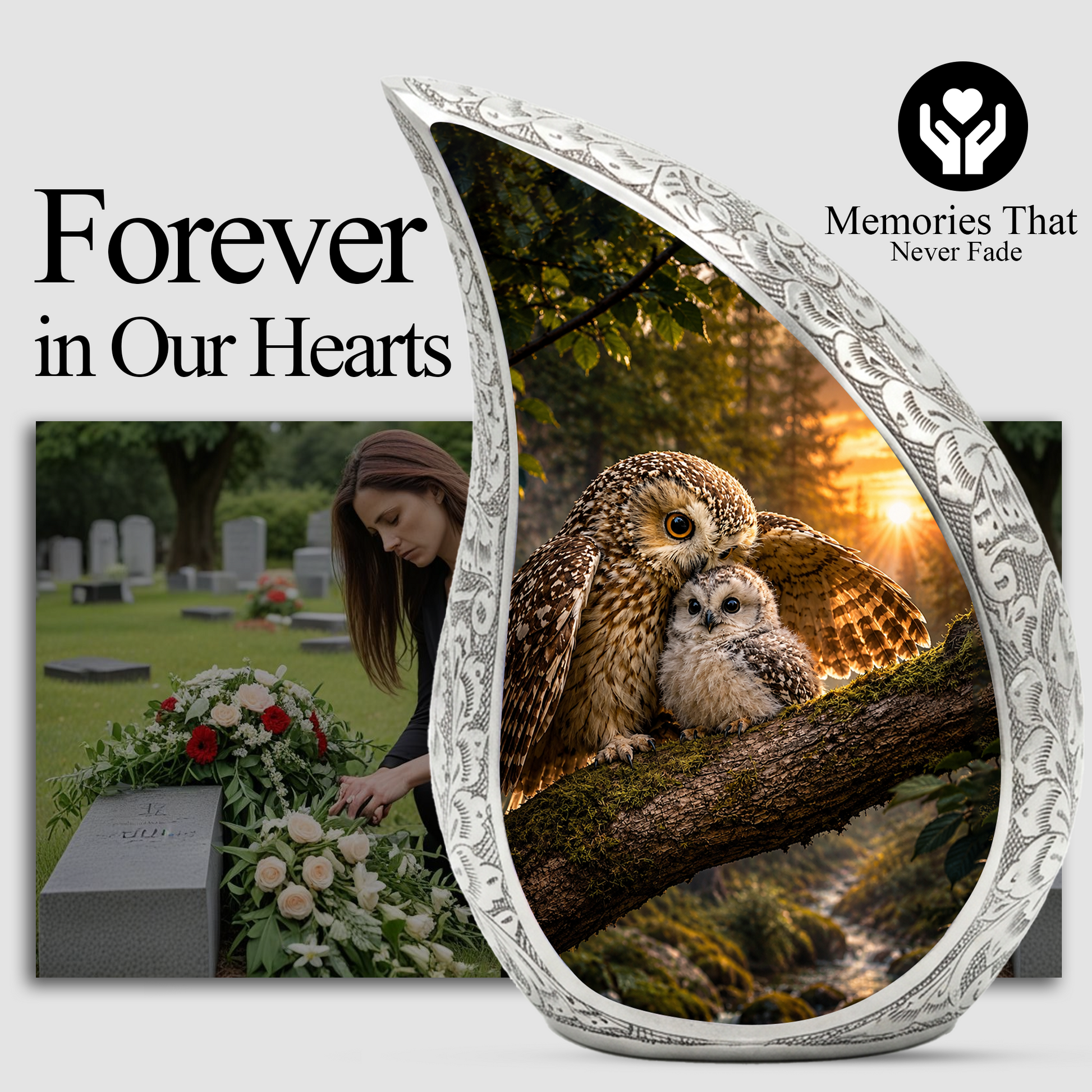 Owl Sunset Urn for Human Ashes | Beautiful Owl Adult Cremation Urn | Wildlife Sunset Memorial Urn