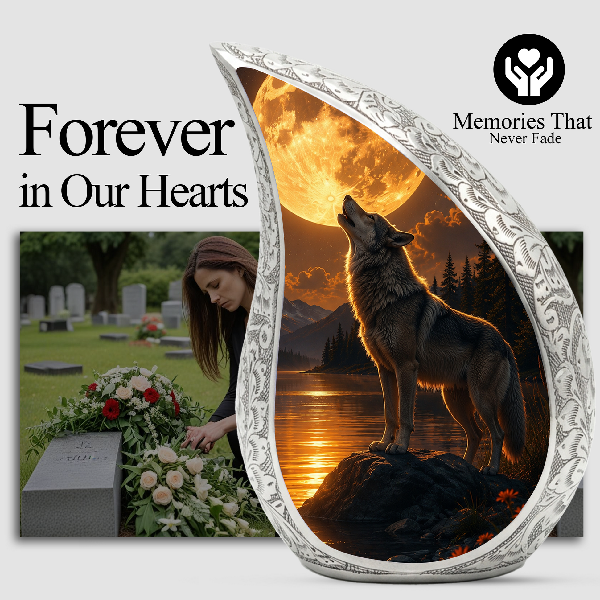 Wolf Adult Urn for Human Ashes – Moonlight Adult Cremation Urn