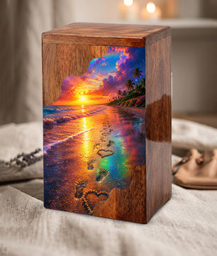 Beach Wooden Cremation Urn for Human Ashes | Ocean Sunset Memorial Urn