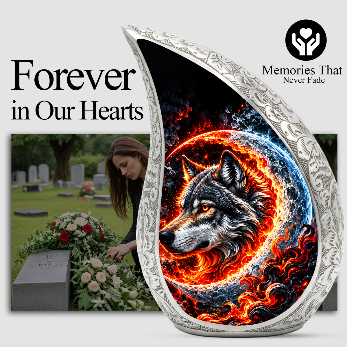 Wolf Cremation Urn for Ashes, Wolf Memorial Urn, Howling Wolf Adult Urn, Wildlife Cremation Urn