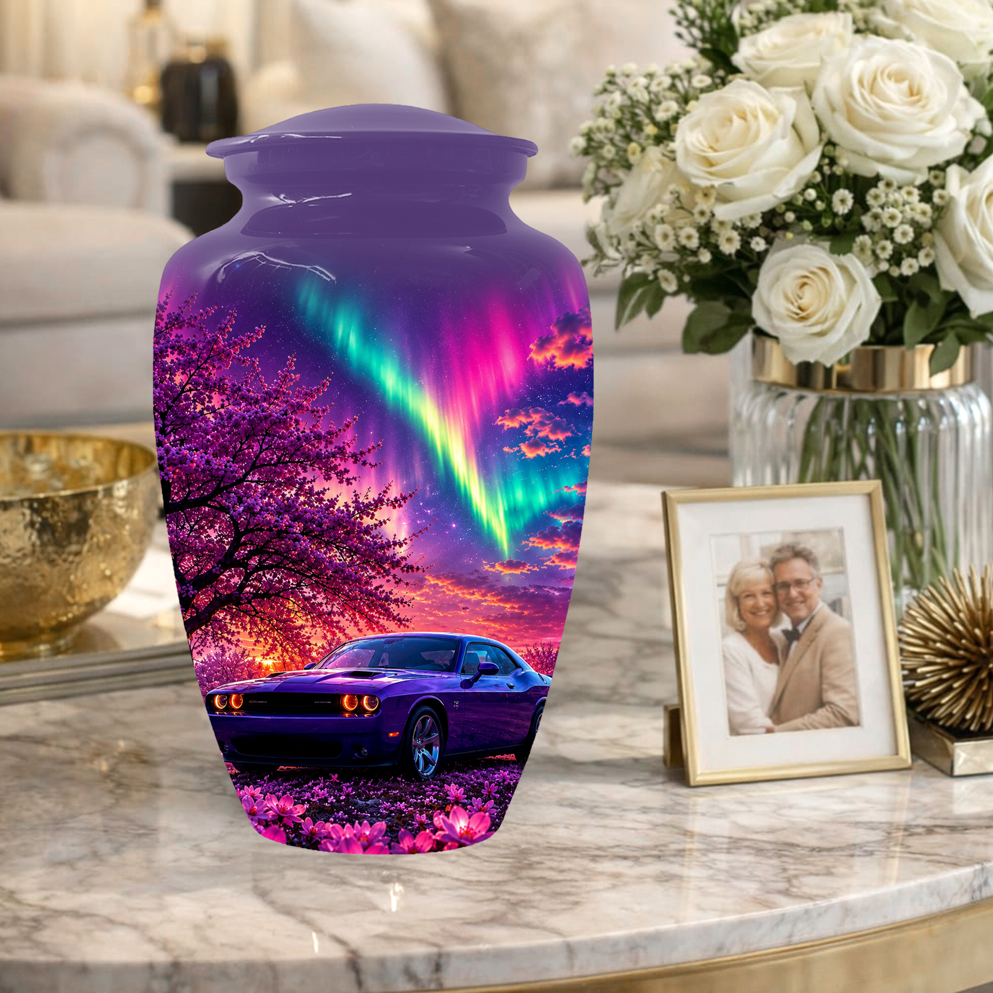 Muscle Car Urn for Human Ashes, Aurora Borealis Cremation Keepsake Urnsfor Dad