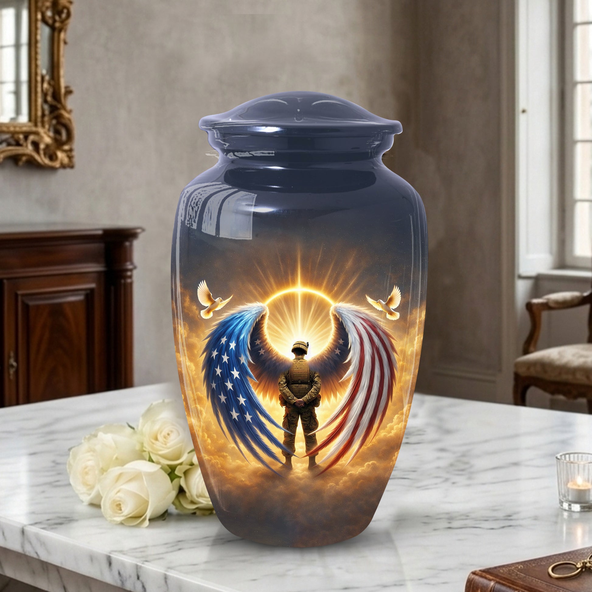 Military Veteran Cremation Urn for Dad, US Army Large Urn for Human Ashes