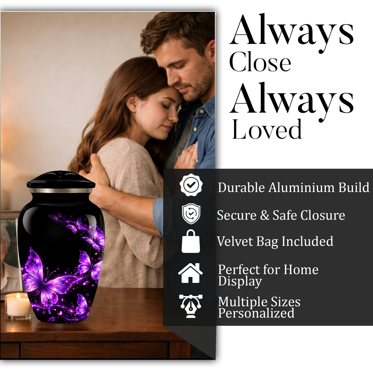 Purple Butterfly Cremation Urn for Ashes | Personalized Adult Memorial Urn | Handmade Butterfly Urn for Human Ashes