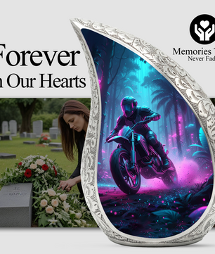 Motorcycle Personalized Cremation Urn for Dad – Teardrop Style Aluminum Memorial Urn, 10 Inch |