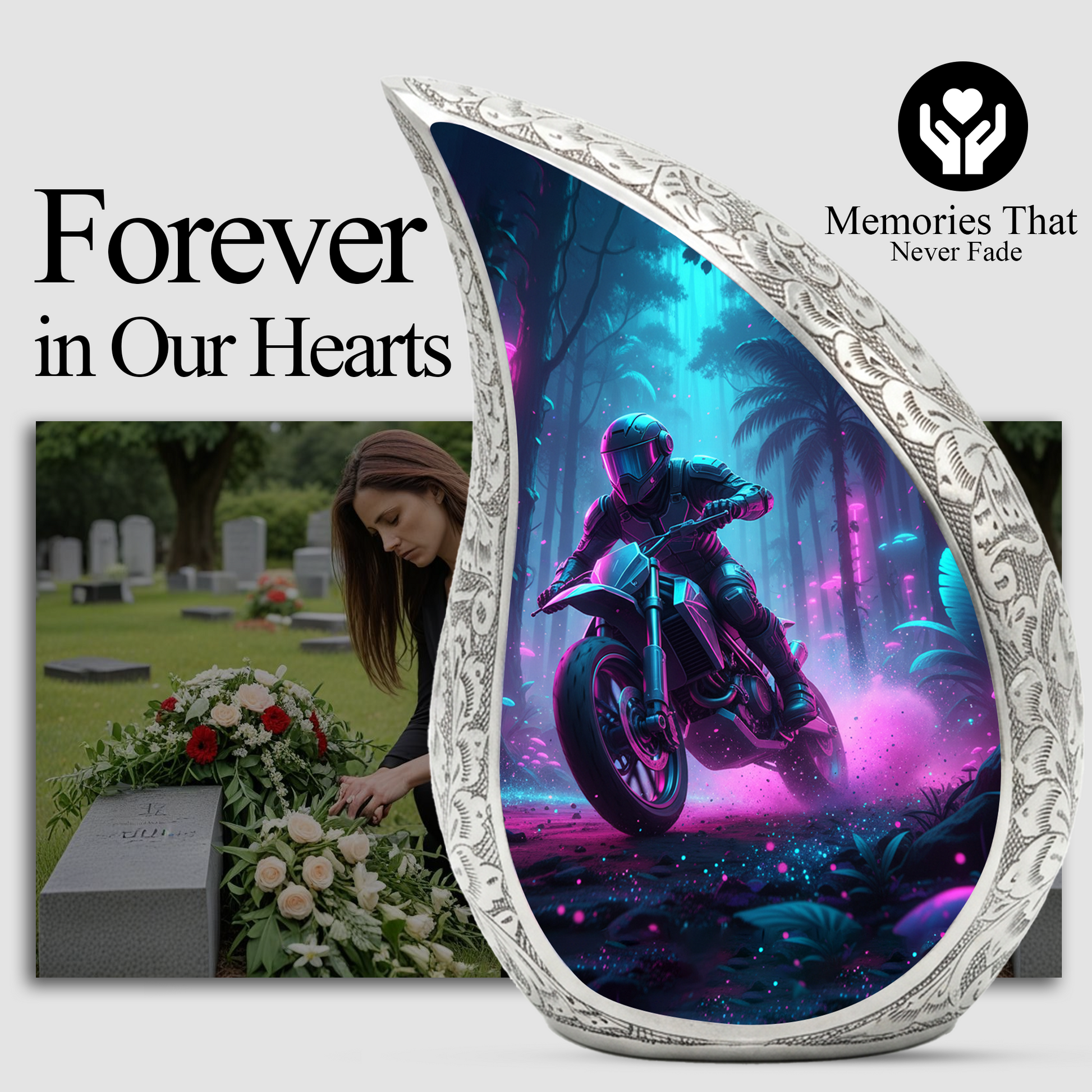 Motorcycle Personalized Cremation Urn for Dad – Teardrop Style Aluminum Memorial Urn, 10 Inch |