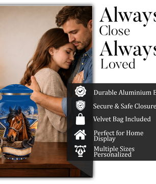 Adult Cremation Urn for Ashes – Western Cowboy Horse Adult Urn, Personalized Adult Memorial Urn