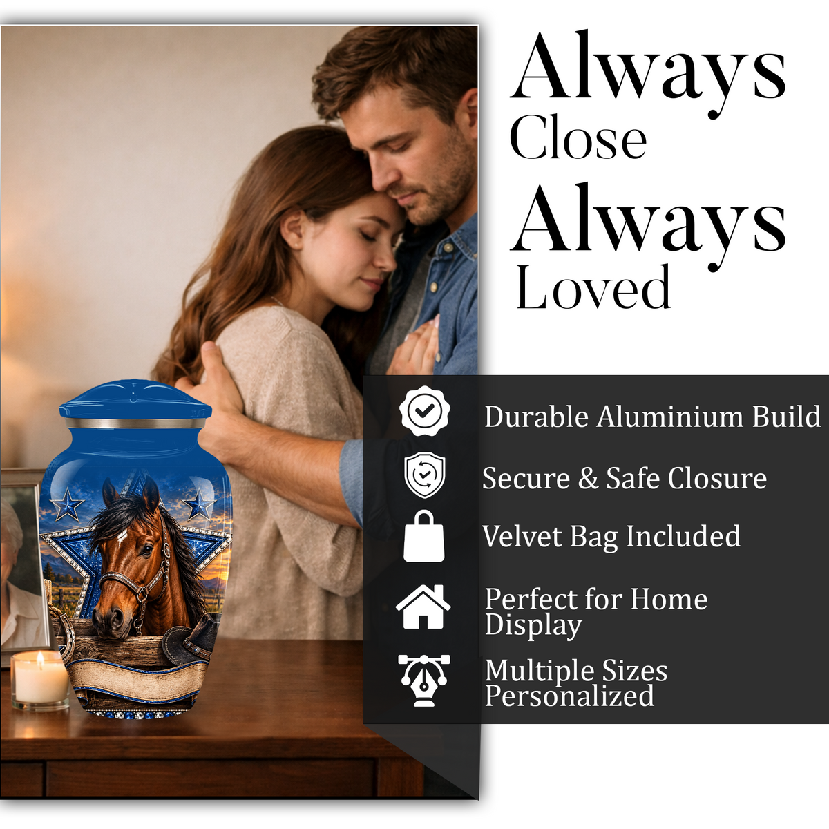 Adult Cremation Urn for Ashes – Western Cowboy Horse Adult Urn, Personalized Adult Memorial Urn