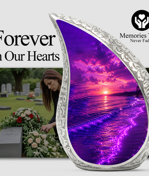 Beach Cremation Urn for Human Ashes – Ocean Sunset Memorial Urn, Beach Theme Urn for Adults