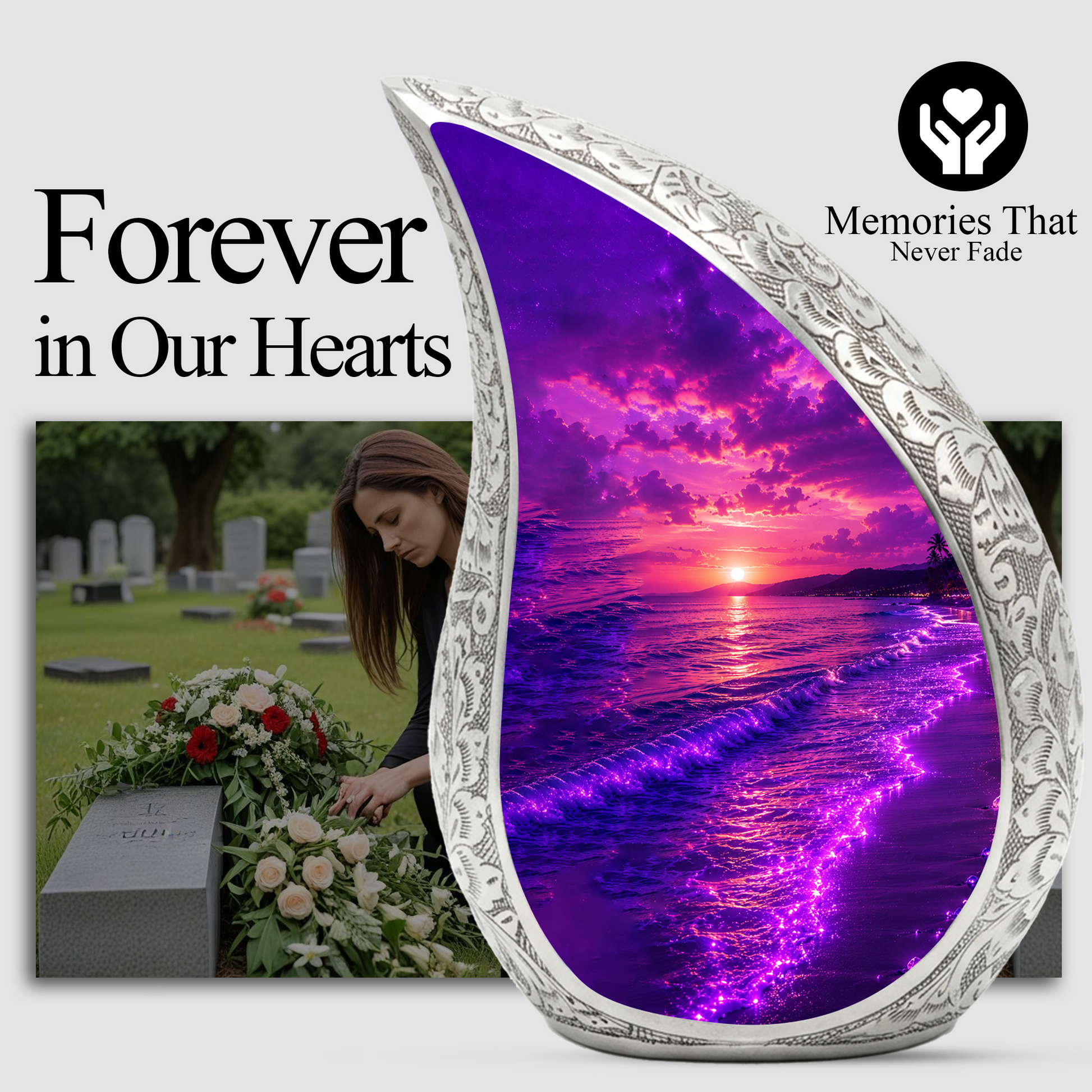 Beach Cremation Urn for Human Ashes – Ocean Sunset Memorial Urn, Beach Theme Urn for Adults