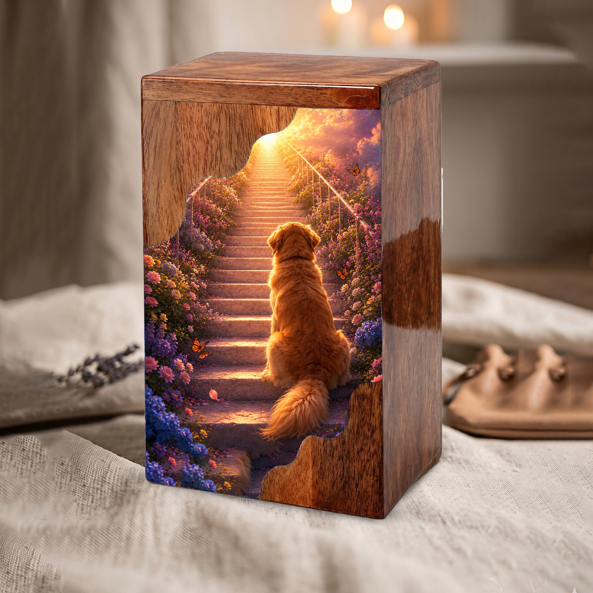 Dog Wooden Cremation Urn – Pet Memorial Urn for Dog Ashes