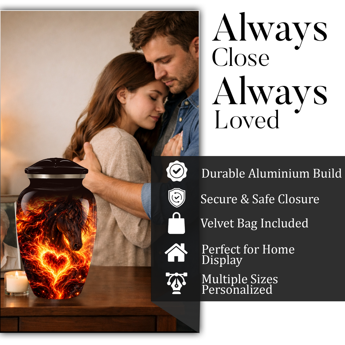 Personalized Horse Cremation Urn for Ashes, Fiery Horse Memorial Urn, Custom Equine Urn