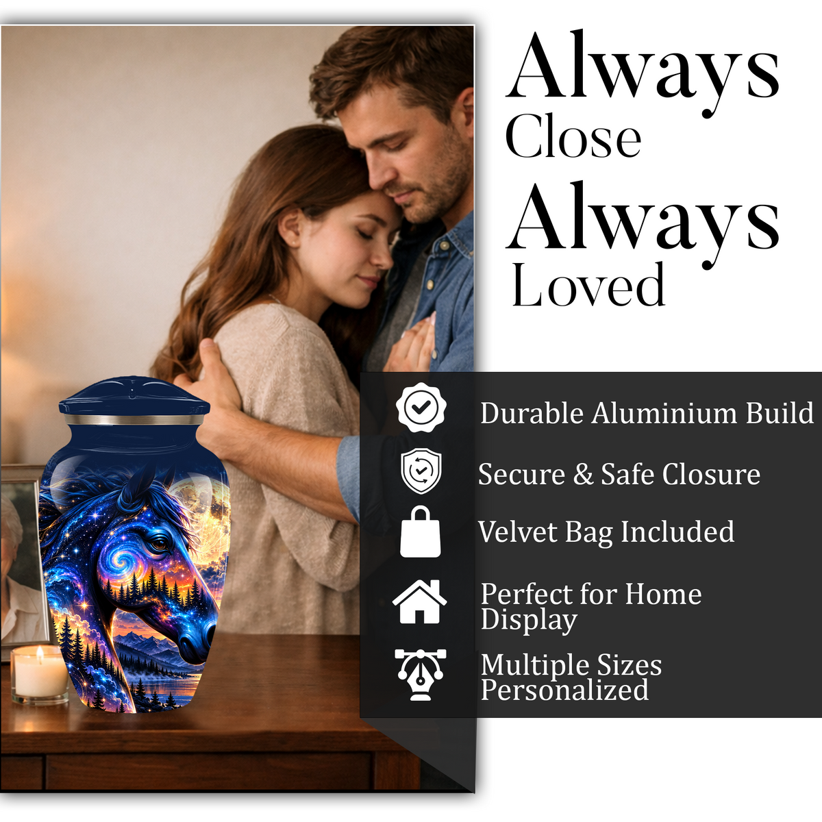 Personalized Horse Cremation Urn for Ashes, Cosmic Galaxy Horse Adult Memorial Urn, Custom Aluminum Urn