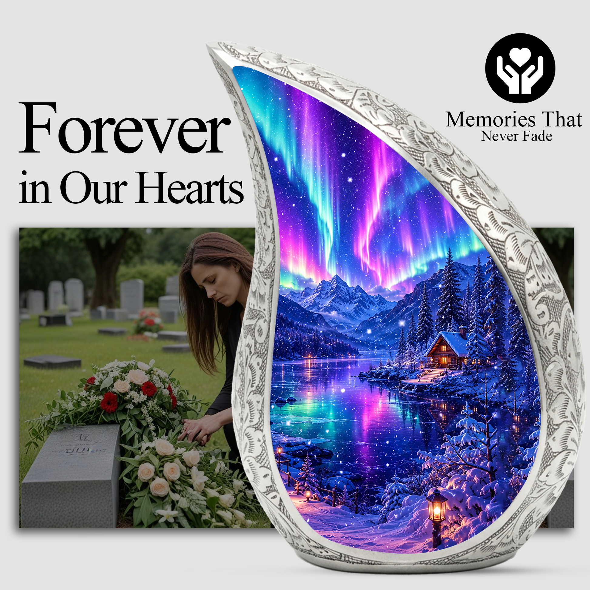Aurora Borealis Cremation Urn for Mom & Women | Beautiful Keepsake Urn for Mom, Mother, Sister & Daughter