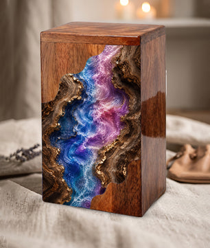 Wooden Abstract River Cremation Urn – Wooden Urn for Human Ashes