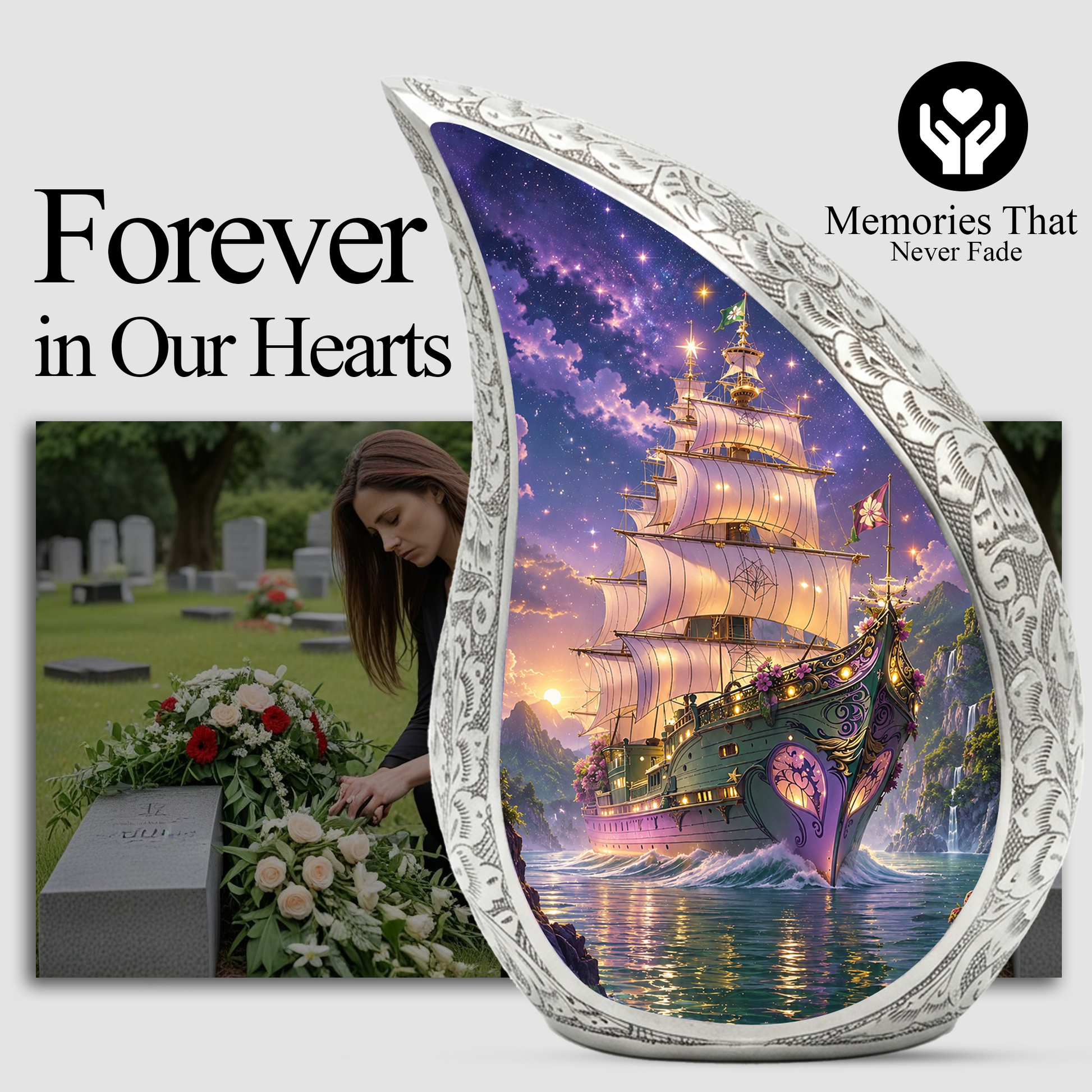 Pirate Ship Urn for Human Ashes | Nautical Adult Cremation Urn | Pirate Ship Memorial Urn for Adult Ashes
