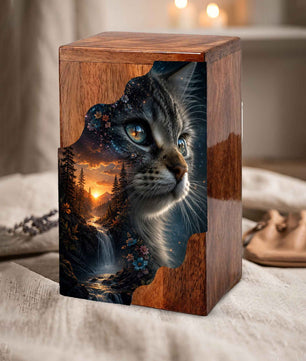 Personalized Cat Urn, Custom Pet Urn for Cat, Wooden Cremation Urn