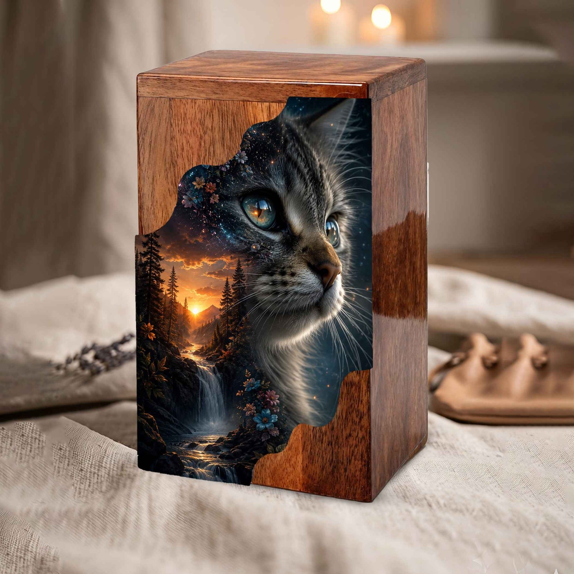 Personalized Cat Urn, Custom Pet Urn for Cat, Wooden Cremation Urn