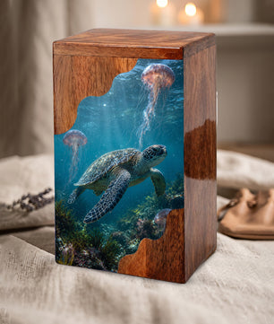 Sea Turtle Wooden Cremation Urn for Human Ashes | Adult Cremation Urn |