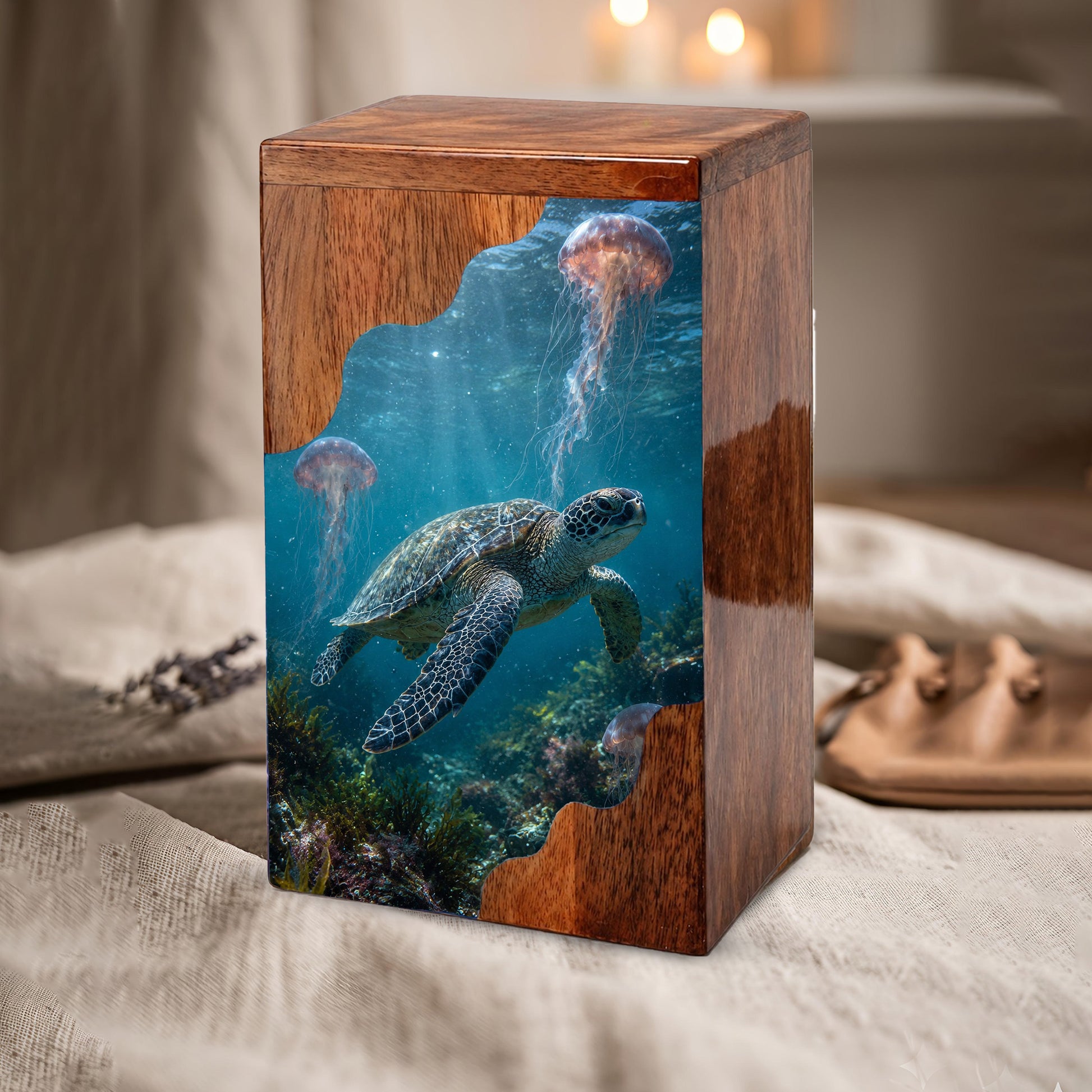 Sea Turtle Wooden Cremation Urn for Human Ashes | Adult Cremation Urn |