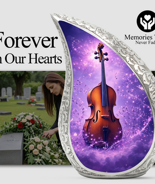 Personalized Violin Cremation Urn – Custom Music Memorial Urn for Ashes, Teardrop Aluminum Adult Urn, 10 Inch