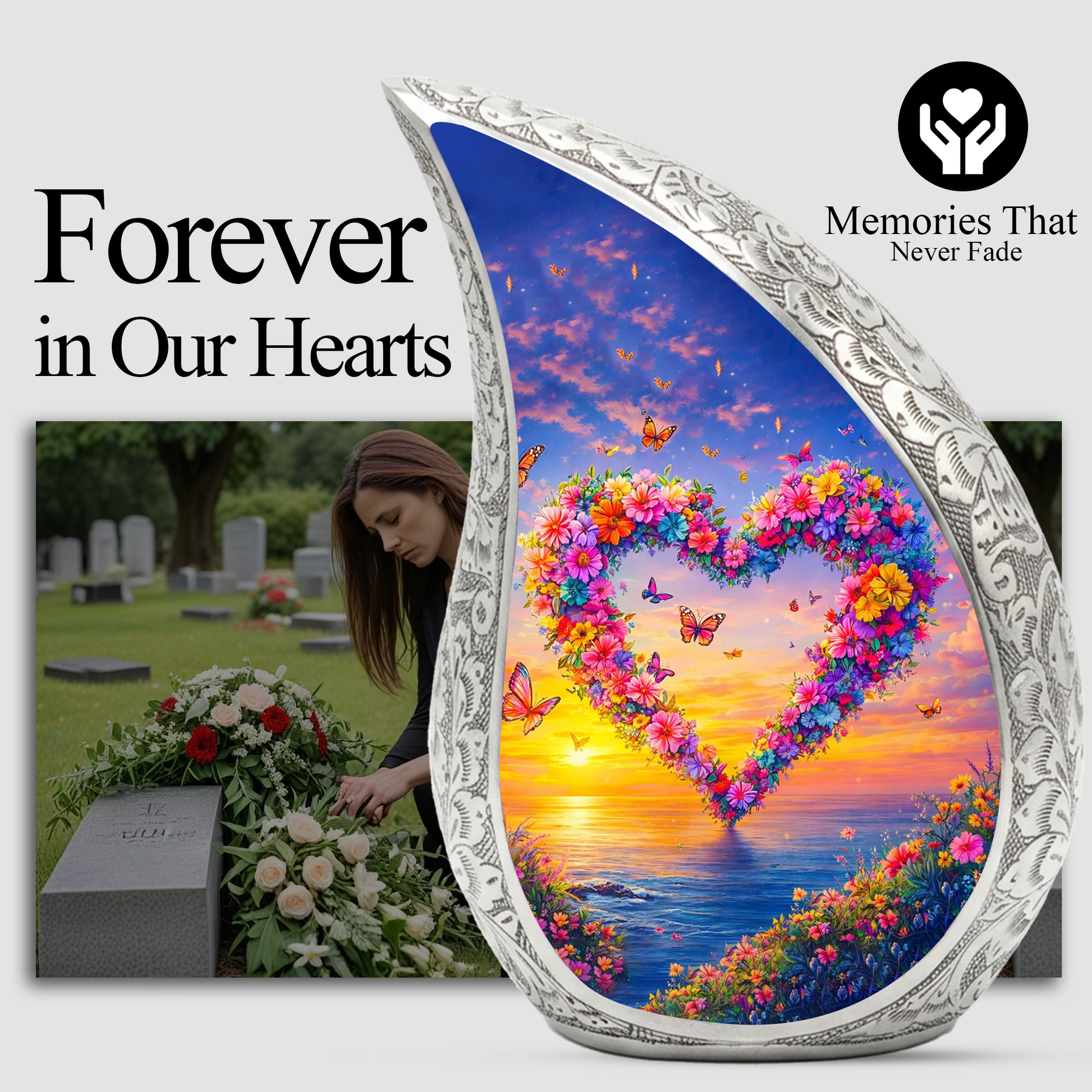 Ocean Heart Butterfly Adult Urn for Human Ashes – Premium Ocean Heart Cremation Urn