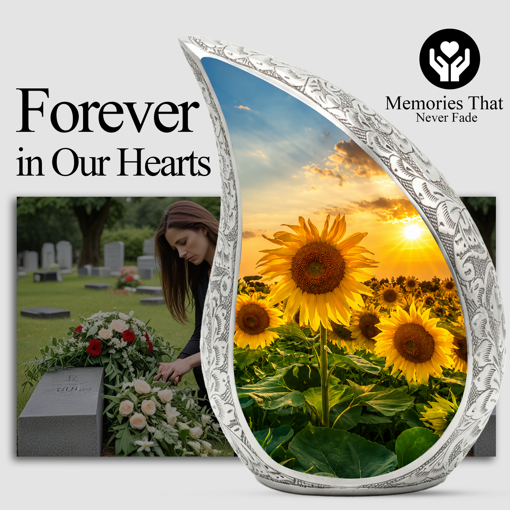 Sunflower Urn for Human Ashes | Beautiful Sunflower Cremation Urn for Mom & Women