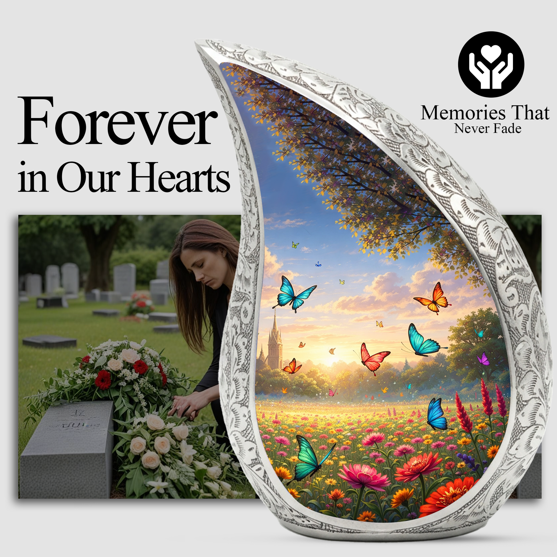 Butterfly Sunflower Adult Urn for Human Ashes – Premium Butterfly & Sunflower Cremation Urn
