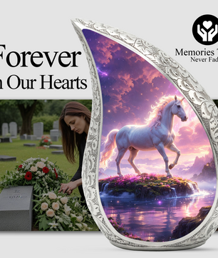 Majestic Horse Personalized Cremation Urn – Teardrop Style Aluminum Memorial Urn, 10 Inch