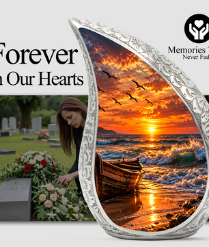Ocean Sunset Cremation Urn for Adult Ashes, Beach Memorial keepsake Urn