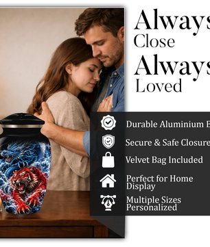 Personalized Adult Cremation Urn for Ashes, Custom Dragon and Tiger Memorial Urn, Blue Dragon Red Tiger Artwork