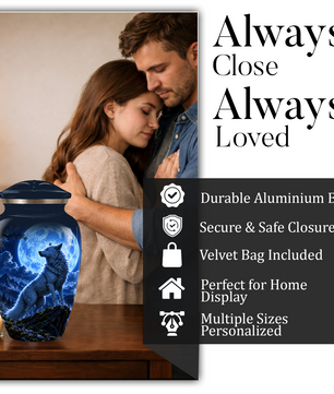 Personalized Adult Cremation Urn for Ashes, Custom Blue Wolf Moon Memorial Urn, Wildlife Cremation Urn