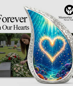 Ocean Heart Memorial Urn for Mom – Personalized Cremation Urn for Human Ashes | Underwater Heart Keepsake Urn for Women