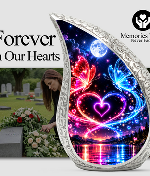 Heart Butterfly Urn for Human Ashes, Adult Cremation Urn with Glowing Butterflies