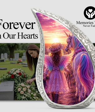 Pink Unicorn Angel Girl Urn for Human Ashes – Beautiful Girl Cremation Urn & Memorial Keepsake