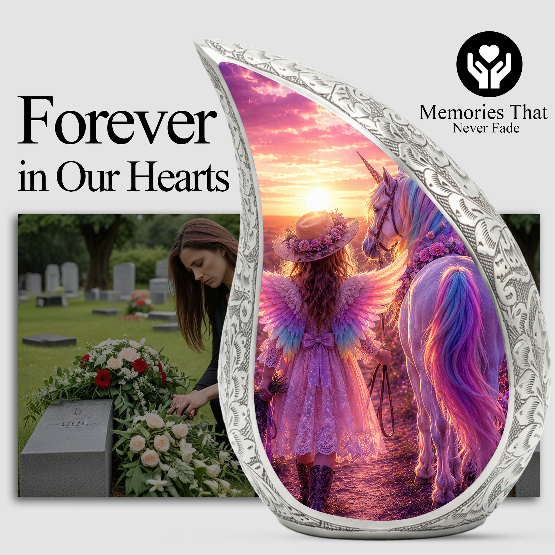 Pink Unicorn Angel Girl Urn for Human Ashes – Beautiful Girl Cremation Urn & Memorial Keepsake