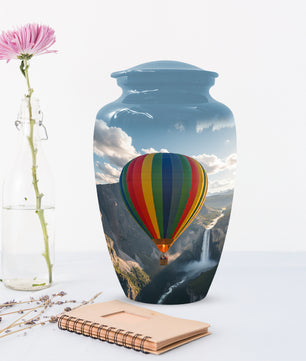 Hot Air Balloon Cremation Urn for Adult Ashes | Scenic Mountain & Waterfall Memorial Adult Urn