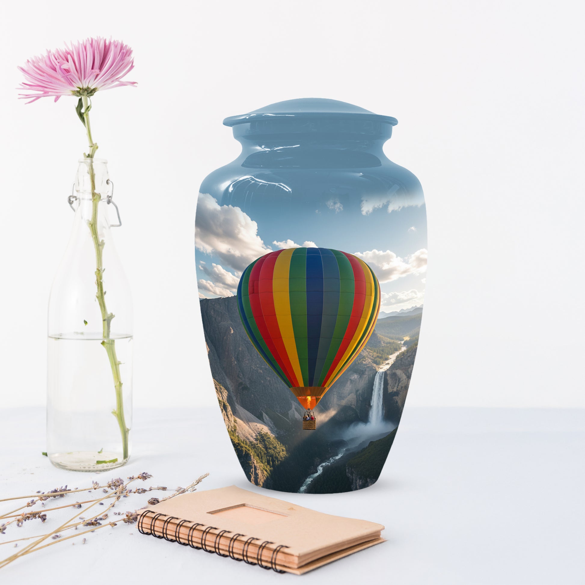 Hot Air Balloon Cremation Urn for Adult Ashes | Scenic Mountain & Waterfall Memorial Adult Urn
