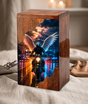 Motorcycle Wooden Cremation Urn | Wooden Urn for Human Ashes