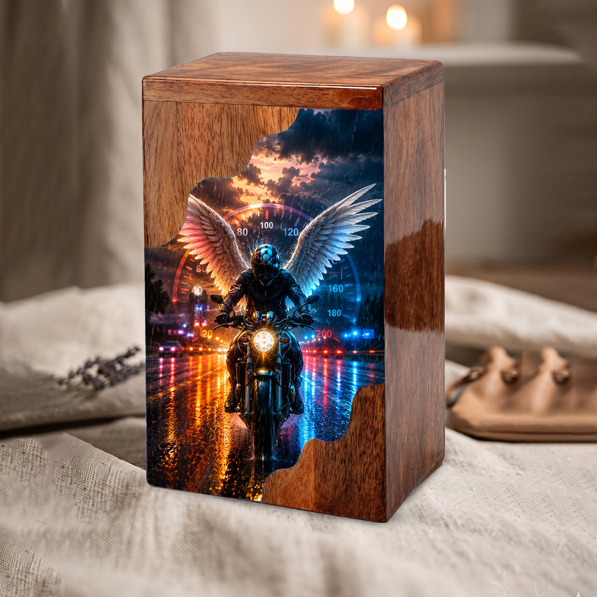 Motorcycle Wooden Cremation Urn | Wooden Urn for Human Ashes