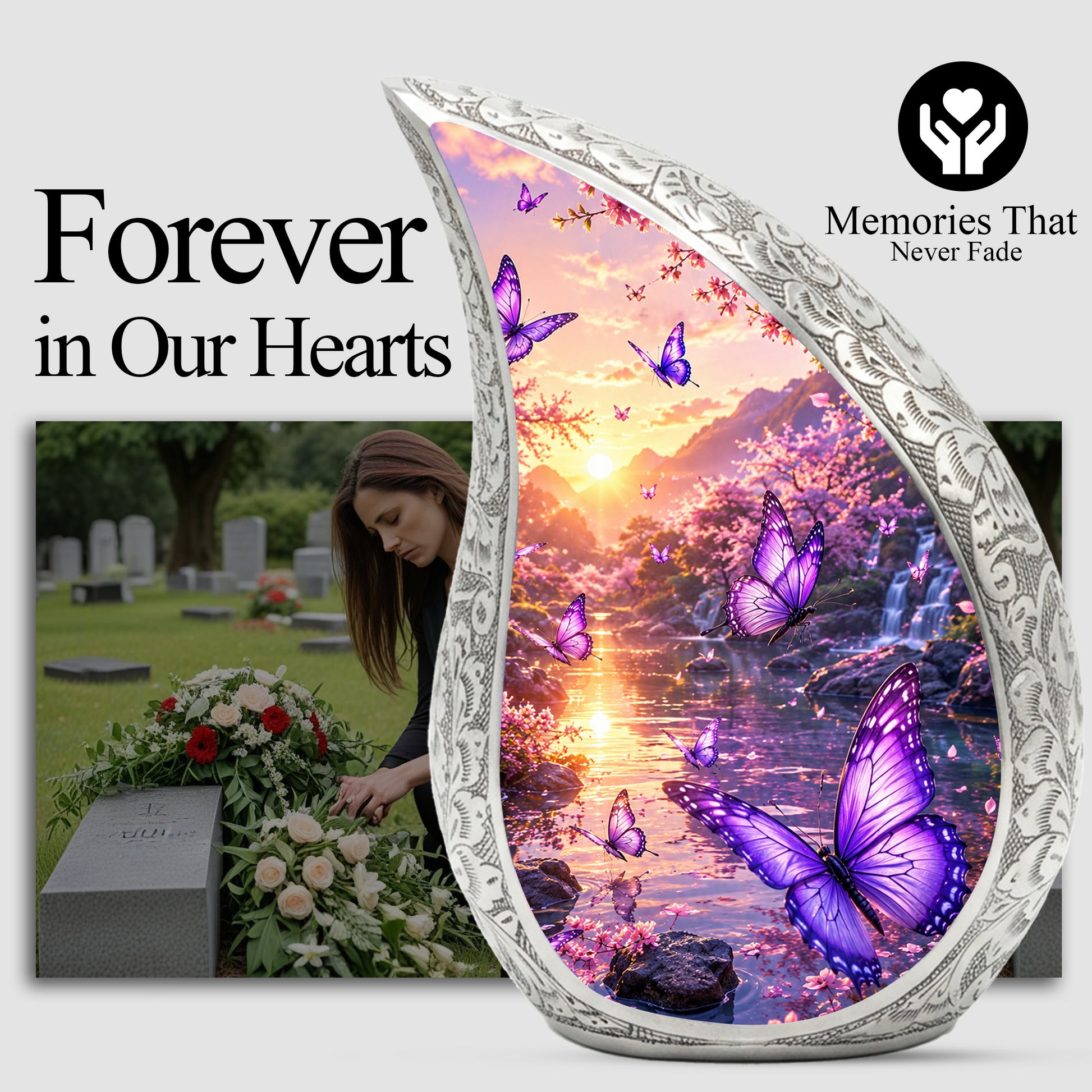 Purple Butterfly Sunset Urn for Ashes | Butterfly Urns for Human Ashes, Butterfly Urn for Cremation