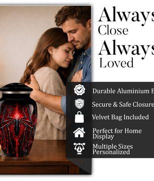 Black Spider Cremation Urn with Red Gothic Design – Adult Urn for Ashes