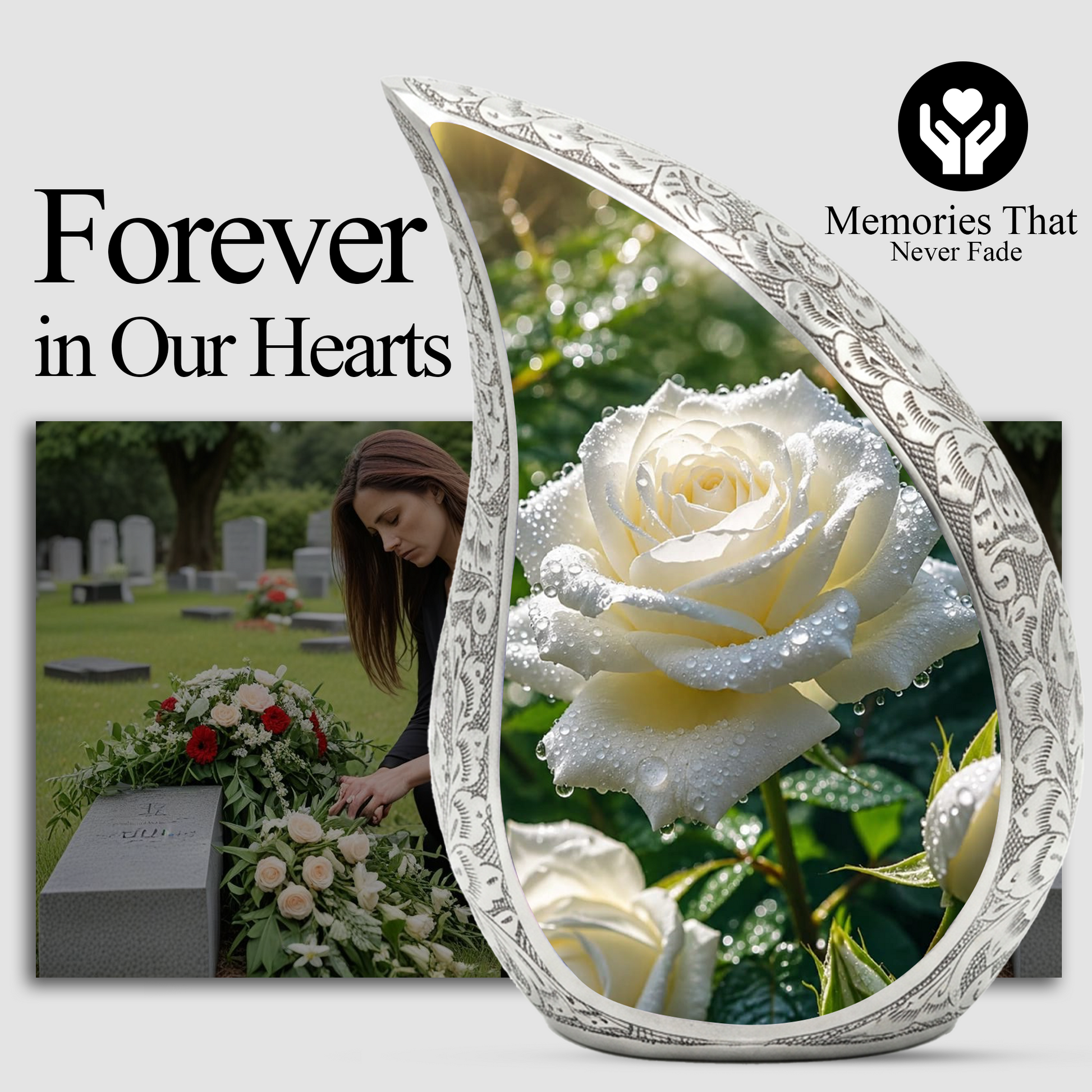 White Rose Urn for Mom, Beautiful Urns for Women