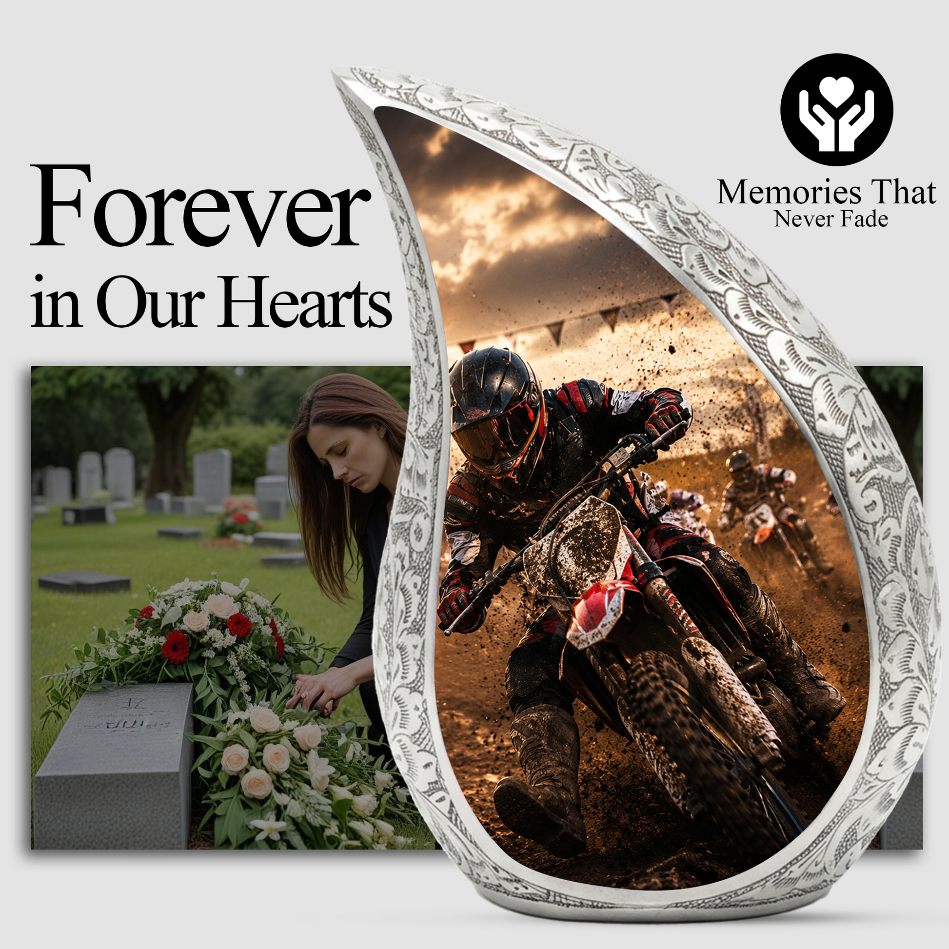 Motorcycle Rider Urn for Dad | Adult Male Cremation Urn for Ashes | Motorcycle Urns for Men