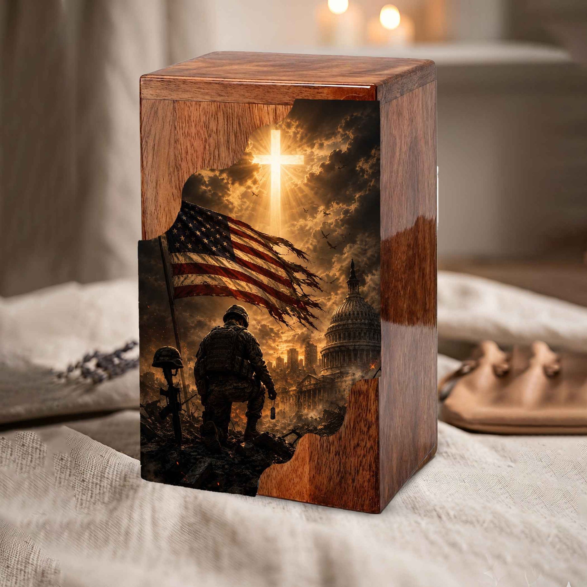 Christian Wooden Cremation Urn | Cross Urn for Ashes | Religious Urn for Dad