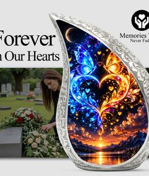 Butterfly Adult Urn for Ashes, Blue and Gold Butterfly Cremation Urn for Human Ashes