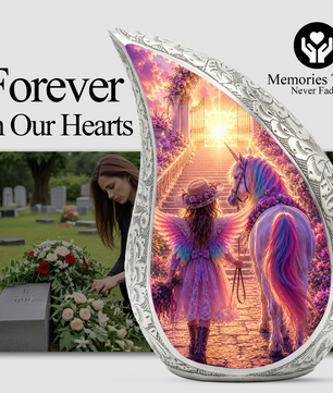 Unicorn Angel Girl Heaven Urn for Human Ashes – Beautiful Cremation Memorial Urn for Mom