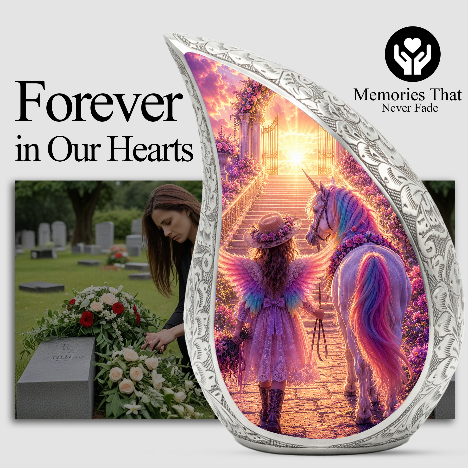 Unicorn Angel Girl Heaven Urn for Human Ashes – Beautiful Cremation Memorial Urn for Mom