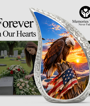 Eagle Cremation Urn for Dad - American Flag Eagle Memorial Keepsake Urn