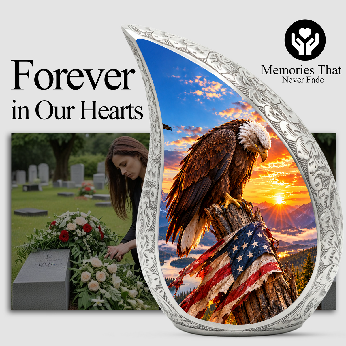 Eagle Cremation Urn for Dad - American Flag Eagle Memorial Keepsake Urn